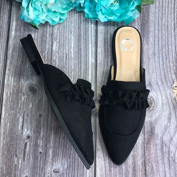 JOURNEE Kessie Black Micro-Suede Ruffle Mule 7.5M - Picture 1 of 9